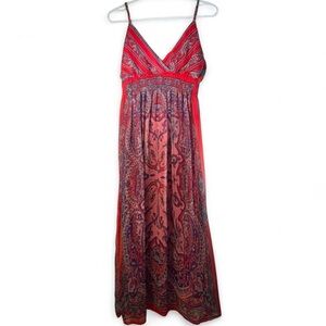 Y2K vintage Red Paisley V-Neck Maxi Dress with Spaghetti Straps